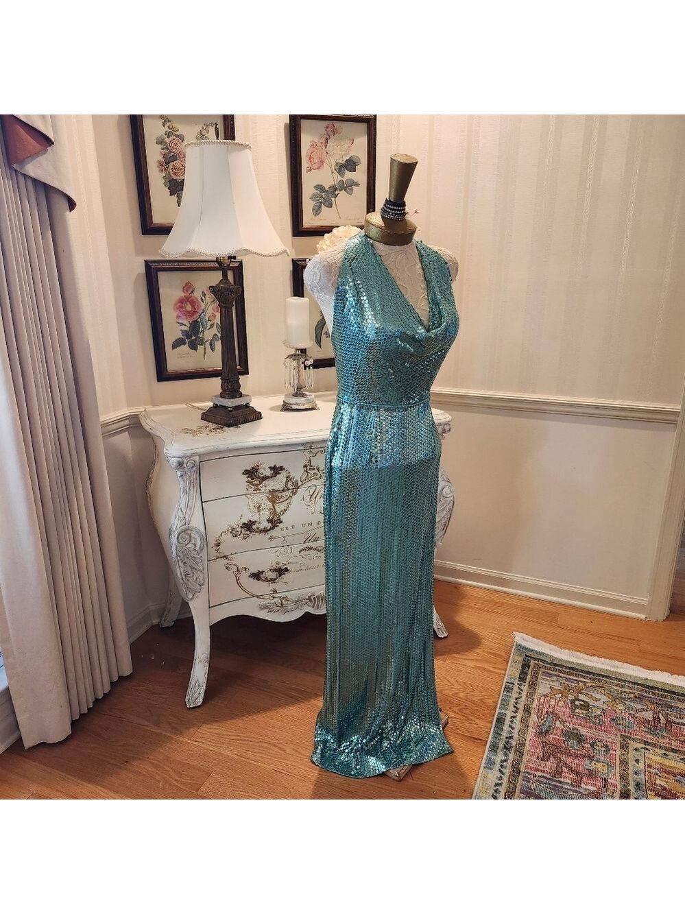 Vintage Lillie Rubin Liquid Sequin Seafoam Green Evening Dress Gown 8 - Picture 3 of 12